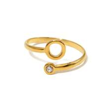 1個女士字母系列鈦鋼18k鍍金鑽石鑲嵌開放式指環 - 金色 - 查看 25