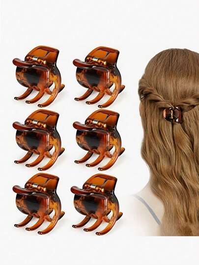 6pcs Women's Brown 2.5cm Small Hair Claw, Strong Grip Multifunctional Clip For Designing Hair Style Such As Bun And Bangs Casual Hair Clips Hair Jaw Clip Hair Clamps Hair Clutch Hair Catcher Clip, Claw Clip Fall Winter Hair Accessories For Women For Vacation Outfits Woman