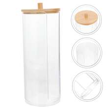 Multi-Functional Organizer ,Swab Holder With Bamboo Lid Transparent Acrylic Pad Box Cosmetic Storage Container Organizer Hair Clips Makeup Organizer - Clear - View 9