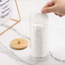 Multi-Functional Organizer ,Swab Holder With Bamboo Lid Transparent Acrylic Pad Box Cosmetic Storage Container Organizer Hair Clips Makeup Organizer - Clear - View 2