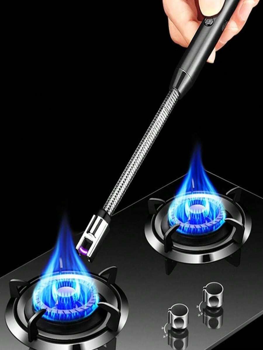 Encendedor Eléctrico Mechero Recargable USB Manguera Metalica de Rotación 360Grados - Negro - Ver 1