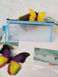 A Korean Version Of Simple Nylon Mesh Transparent Pencil Bag, Portable, Special Pencil Bag For Male And Female Students To Take Exams, Large-Capacity Stationery Storage Bag - Blue - View 3