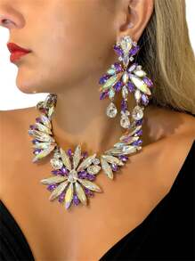 1入組時尚方形立方氧化鋯項鍊,耳環和戒指套裝,適用於女士,派對/雞尾酒配件 - 銀色 - 查看 9