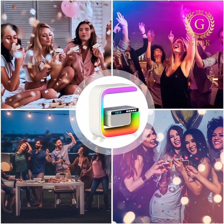 Colorful Night Light Multifuncional Altavoz Inalámbrico Y Cargador Inalámbrico Inteligente - Blanco - Ver 1