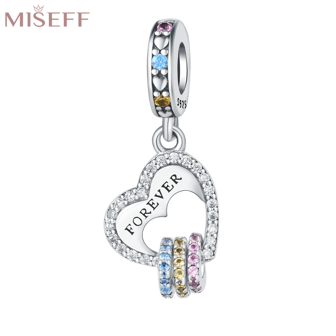  MISEFF 2023 New 1 Pc 925 Sterling Silver Heart Shape Colored Charm Pendant For Ladies DIY Bead Bracelet And Necklace Gift