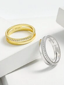 1pc Sterling S925or925 Silver Vintage Simple Fashion Luxury Double Layer Finger Ring For Women Girl Daily Life Party Jewelry Gift - Ring - View 5