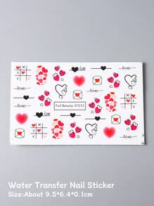 FULL BEAUTY 2入組浪漫紅色情書信情人指甲水貼,情人節禮物愛心線條裝飾指甲藝術貼紙,水轉印滑板刺青美甲(不含粘性) - 彩色 - 查看 8