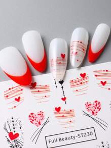 FULL BEAUTY 2入組浪漫紅色情書信情人指甲水貼,情人節禮物愛心線條裝飾指甲藝術貼紙,水轉印滑板刺青美甲(不含粘性) - 彩色 - 查看 3
