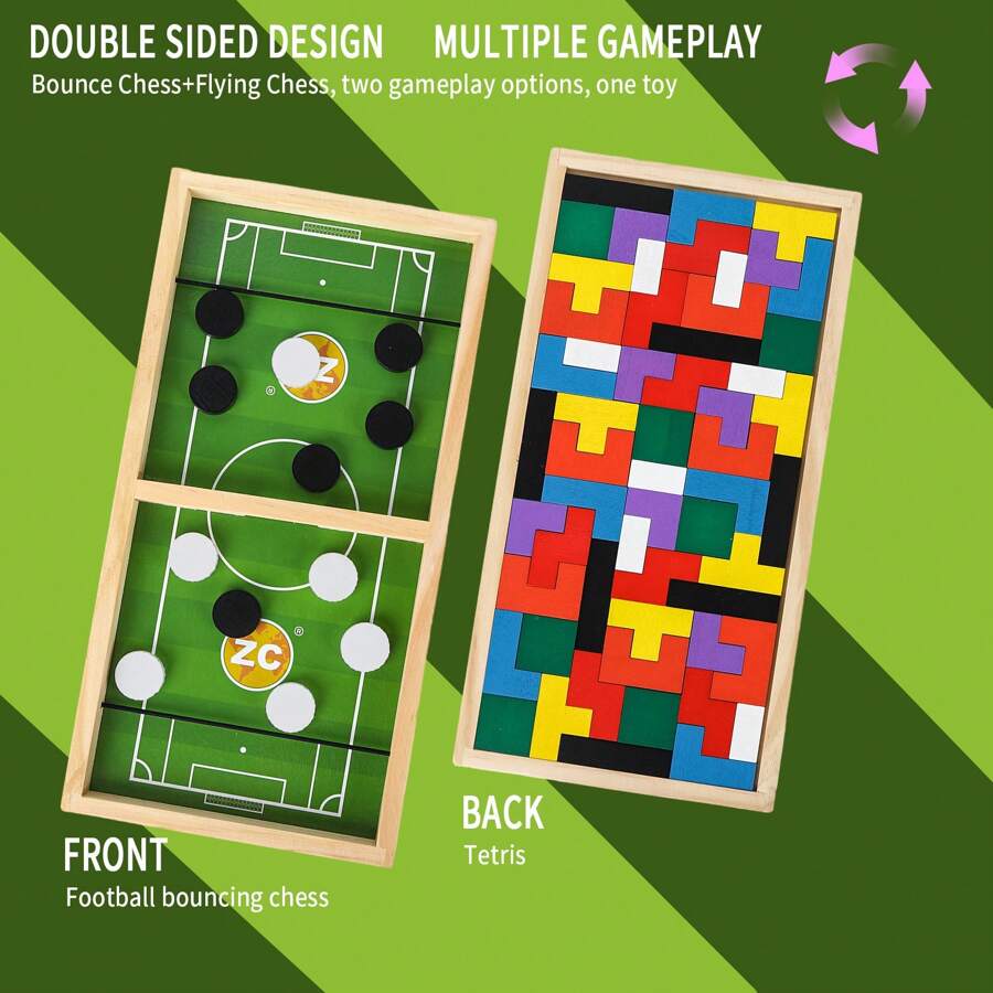 快速彈跳冰球桌遊,彈弓曲棍球遊戲木質桌遊,非常有趣的互動玩具,適合成人家庭派對的玩具 - 彩色 - 查看 1