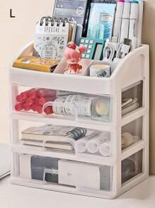 1 Pieza Caja De Almacenamiento Para Escritorio Para Suministros De Oficina, Organización De Baño, Estantería Moderna De Almacenamiento Multi-capa Y Multifuncional, Caja De Almacenamiento De Alta Capacidad Para Escritorio Y Tocador, Caja De Almacenamiento De Cosméticos, Adecuada Para Dormitorio, Sala De Estudio, Baño, Oficina - Blanco - Ver 4
