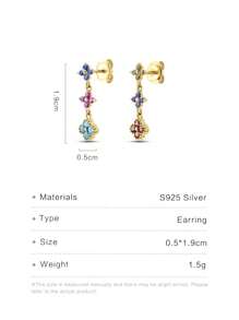 1pair 925 Sterling Silver Colorful Flower Petal & Tassel Dangle Earrings, Sweet & Lovely Design With Rhinestone Detailed, Minimalist Ear Accessories For Ladies Holiday Valentines