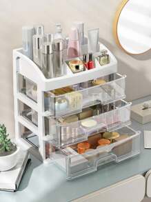 1 Pieza Caja De Almacenamiento Para Escritorio Para Suministros De Oficina, Organización De Baño, Estantería Moderna De Almacenamiento Multi-capa Y Multifuncional, Caja De Almacenamiento De Alta Capacidad Para Escritorio Y Tocador, Caja De Almacenamiento De Cosméticos, Adecuada Para Dormitorio, Sala De Estudio, Baño, Oficina - Blanco - Ver 1