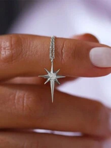 1pc Dainty & Sparkly Star & Eight-pointed Star Shaped Necklace With Versatile Style - Gold - View 14