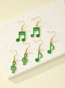 3pairs/Set Enamel Music Note Design Minimalist Personalized Earrings For Daily Wear - Multicolor - View 3