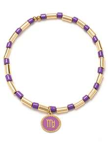 European And American Fashion Personalized Originality Titanium Steel Twelve Constellations Enamel Paint Hand Chain, Oil Drip Enamel Preserved Color Bracelet - Aquarius - View 5