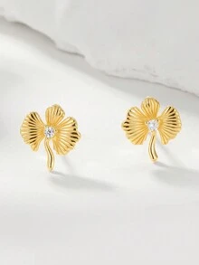 1對925純銀優質葉形耳環,鑲嵌融石,適合日常穿著/約會/度假 - 葉子 - 查看 9