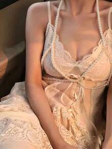 1pc Sexy Versatile Body Jewelry Chain For Women, Personalized Exaggeration Handmade Beaded Pearl Chest Chain - White - View 10