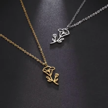 1pc Stainless Steel Birth Month Flower Necklace For Women, Snowdrop Daisy Rose Pendant Neck Chains,Fashionable Jewelry Gifts Valentines