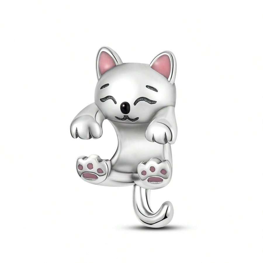 Cartoon Cat Sterling Silver DIY Bead - Silver - View 1