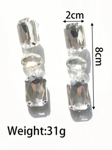 1入組時尚方形立方氧化鋯項鍊,耳環和戒指套裝,適用於女士,派對/雞尾酒配件 - 銀色 - 查看 4