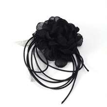 1入法式優雅女士3d山茶花項鍊,手工布花吊墜,女性ins風格簡約性感頸鏈 - 黑色 - 查看 2