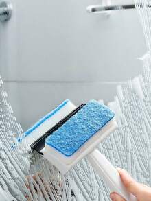 1pc Double-Sided Glass Cleaning Brush Mirror Wiper Bathroom Cleaning Tool Sink Scraper For Kitchen&Toilet - Blue - View 5