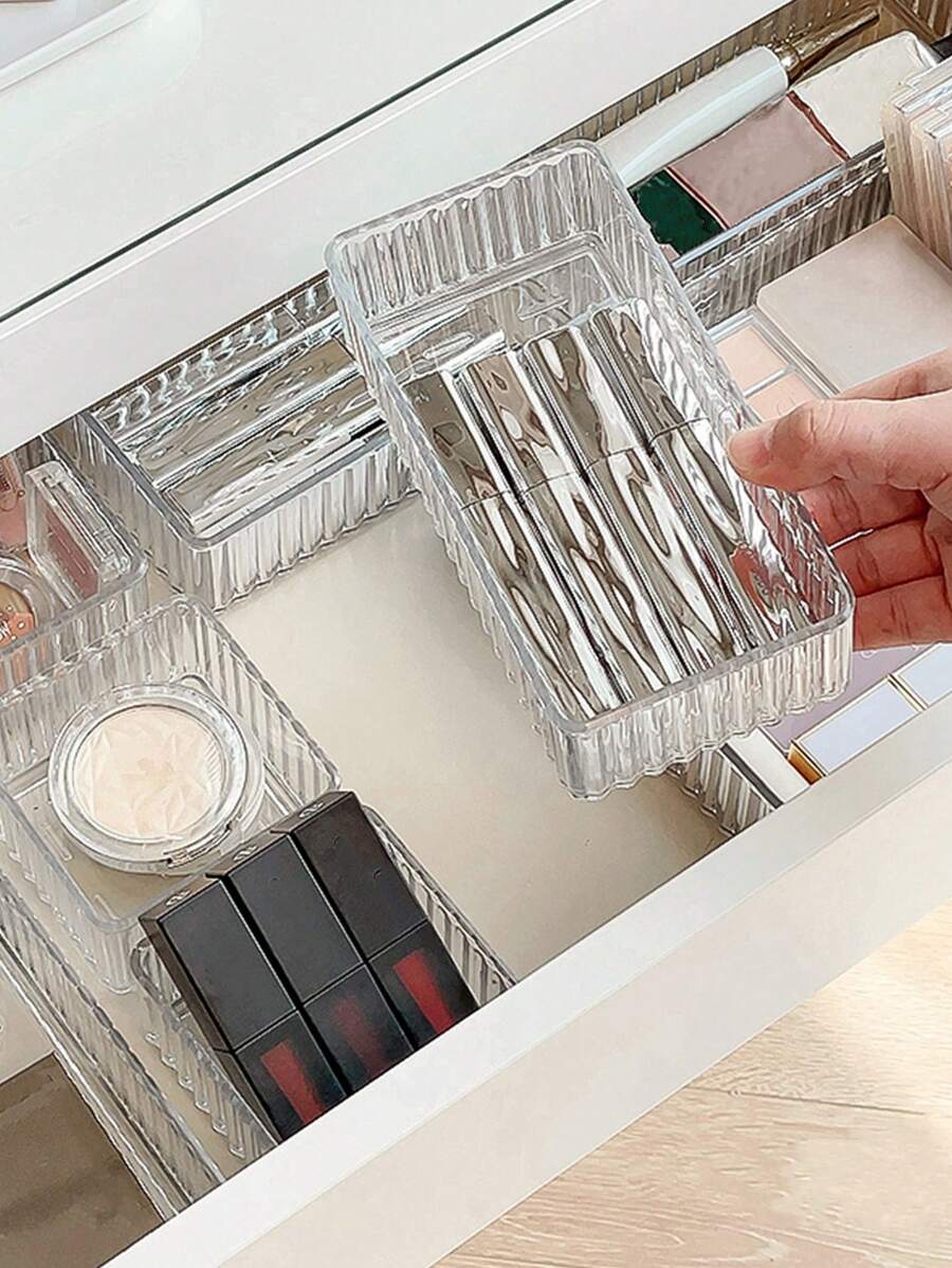 6入組劃分組織化妝品收納箱,樣品組織箱,眉筆粉底盒,卸妝收納盒,化妝刷唇膏眼霜透明盒,展示盒 - 冰川紋透明 - 查看 1