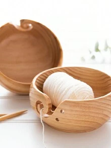 1pc Wooden Bowl With Lid For Yarn Storage, Knitting & Crochet Accessories Organizer Bowl - Yellow - View 8