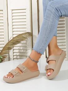2024 Summer New Soft & Comfortable House Slippers, Fashionable Outdoor Wear-Resistant Shock-Absorbing Beach Sandals - Apricot - View 5