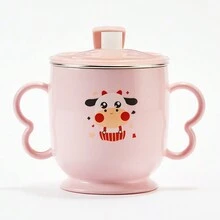 meomill 1只兒童牛奶杯,卡通圖案/sus304不鏽鋼內膽/250毫升容量/附吸管/可拆卸清潔/適用於飲用牛奶、水、湯 - 粉色 - 查看 3