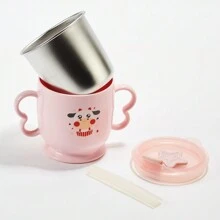 meomill 1只兒童牛奶杯,卡通圖案/sus304不鏽鋼內膽/250毫升容量/附吸管/可拆卸清潔/適用於飲用牛奶、水、湯 - 粉色 - 查看 9