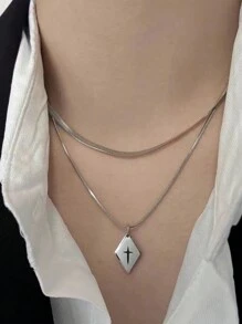 One Layer Sun Pendant & Floral Layered Necklace - Silver - View 6