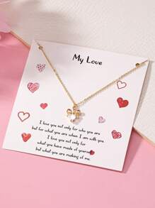 1件情人节礼品卡包装锆石心形LOVE精致吊坠项链，情人节送给妻子女友的礼物 - 金色 - 查看 6