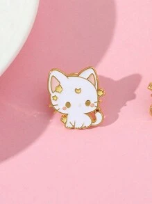 1入組可愛卡通動物系列油滴效果星星、月亮、貓頭針,適用於帽子、包包、衣物裝飾。是節日禮物的理想選擇 - 白色 - 查看 1