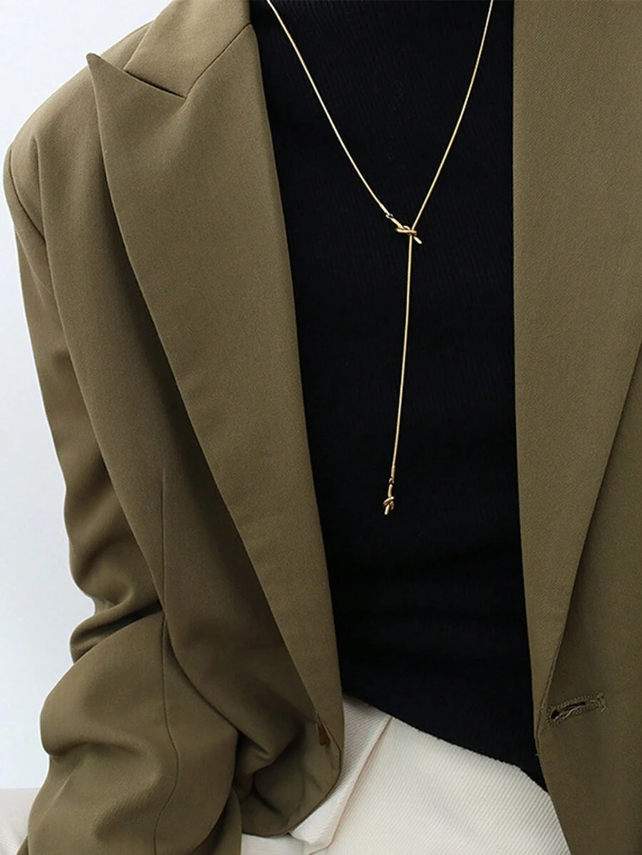 1pc Minimalist Design Rope Knot Pull Chain Necklace Long Version - Gold - View 1