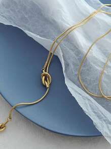 1pc Minimalist Design Rope Knot Pull Chain Necklace Long Version - Gold - View 2