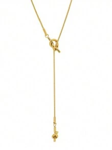1pc Minimalist Design Rope Knot Pull Chain Necklace Long Version - Gold - View 3