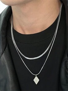 One Layer Sun Pendant & Floral Layered Necklace - Silver - View 7