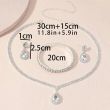 1套經典時尚優雅的水滴形項鍊,耳環和手鐲套裝,鑲有水晶鑽,適合各種派對和日常穿著 - 銀色 - 查看 6