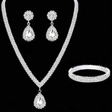 1套經典時尚優雅的水滴形項鍊,耳環和手鐲套裝,鑲有水晶鑽,適合各種派對和日常穿著 - 銀色 - 查看 1