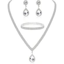1套經典時尚優雅的水滴形項鍊,耳環和手鐲套裝,鑲有水晶鑽,適合各種派對和日常穿著 - 銀色 - 查看 3