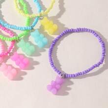 Simple Colorful Rice Beads Resin Transparent Jelly Bear Children's Bracelet 6 Pieces - Multicolor - View 4