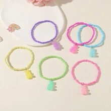 Simple Colorful Rice Beads Resin Transparent Jelly Bear Children's Bracelet 6 Pieces - Multicolor - View 3