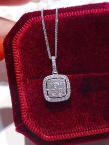 1入鍍銀長方形吊墜項鍊女士新娘禮儀道具結婚禮物生日派對情人節禮物給朋友女友妻子 - 銀色 - 查看 3