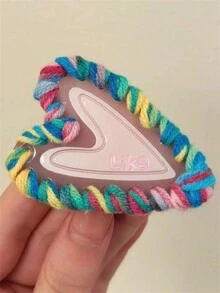 1入組情人節女士髮夾，甜美時髦的色塊愛心邊髮夾，女友禮物，Y2K美學多巴胺七彩鱷魚夾側夾髮夾 - 彩色 - 查看 4