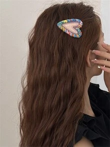 1入組情人節女士髮夾，甜美時髦的色塊愛心邊髮夾，女友禮物，Y2K美學多巴胺七彩鱷魚夾側夾髮夾 - 彩色 - 查看 5