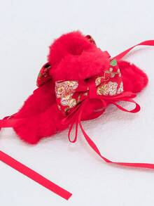 1 件青少年女孩農曆新年和聖誕節紅色髮飾,秋冬帶毛絨刺繡兔子和流蘇,4.5 英寸中號髮夾 - 紅色 - 查看 5