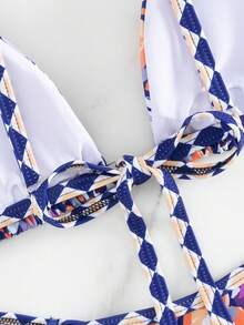 新品时尚性感全印花三角杯上衣和丁字裤比基尼套装夏季