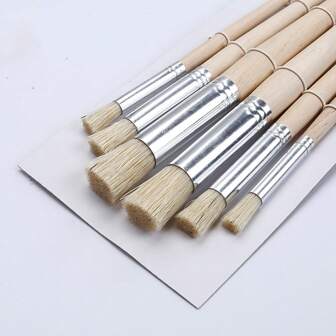6pcs Stencil Paint Brushes Set, Bristle Hair Wooden Handle Perfect For DIY Crafts Watercolor, Oil, And Acrylic Painting Back To School,Back To School,School Supplies