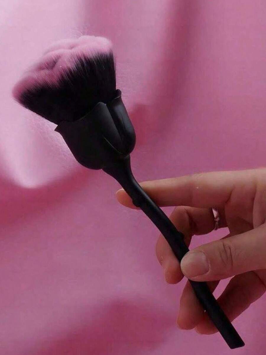 1入粉紅色玫瑰花造型指甲塵刷,適用於指甲彩妝、、腮紅、清潔和修剪 - 黑色 - 查看 1
